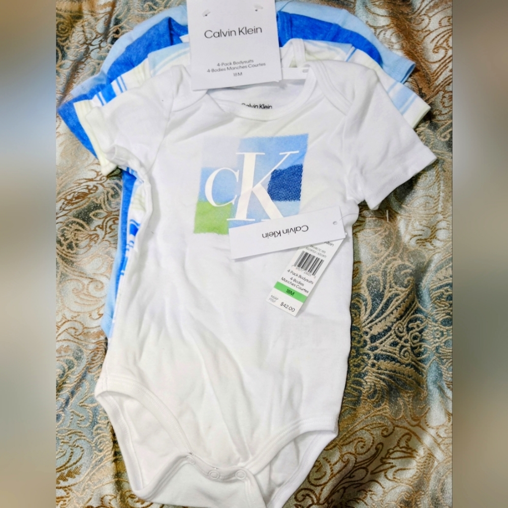 Calvin Klein White and Blue Bodysuits with Graphic Design